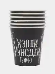 Черный одноразовая посуда уэнздей, стаканы венсдей, тарелки венздей, скатерть, салфетки, адамс