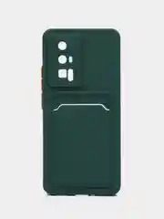 Зеленый чехол для Xiaomi POCO F5 Pro (Поко Ф5 Про), с карманом для карт, прозрачный