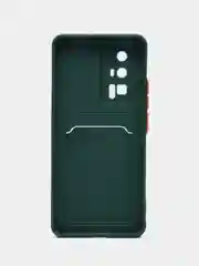 Зеленый чехол для Xiaomi POCO F5 Pro (Поко Ф5 Про), с карманом для карт, прозрачный