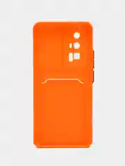 Оранжевый чехол для Xiaomi POCO F5 Pro (Поко Ф5 Про), с карманом для карт, прозрачный