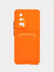 Оранжевый чехол для Xiaomi POCO F5 Pro (Поко Ф5 Про), с карманом для карт, прозрачный