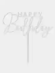 Серый топпер "Happy Birthday" для украшения торта