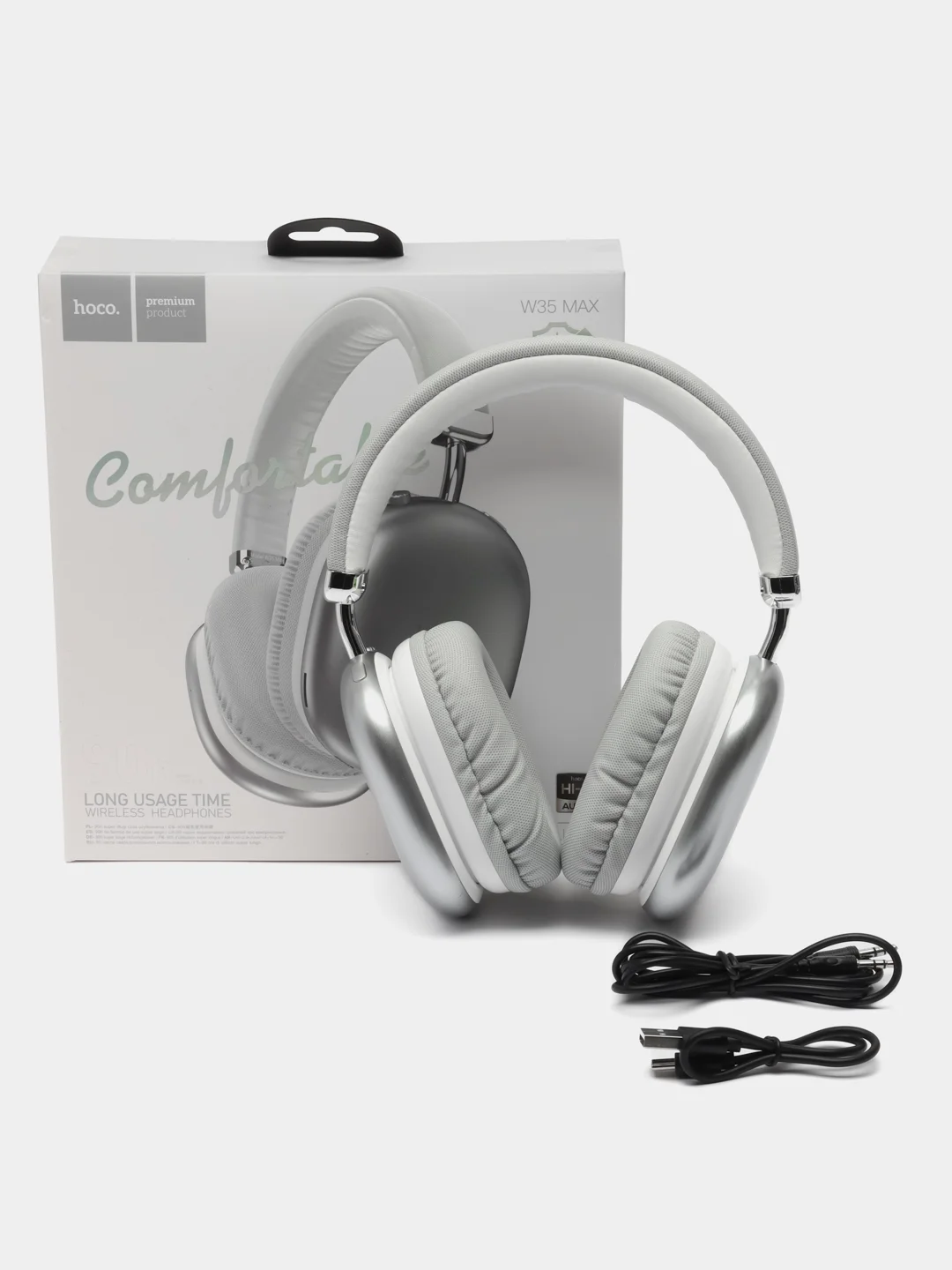 Серебряный наушники беспроводные Hoco W35 MAX Joy, полноразмерные, Bluetooth