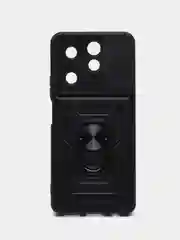Черный чехол Infinix Hot 40, Hot 40 Pro противоударный, с металлической подставкой кольцом
