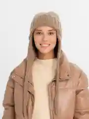 Приглушённый хаки женская теплая шапка-ушанка, вязаная