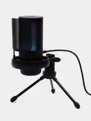Черный конденсаторный студийный микрофон с треногой и поп-фильтром, с RGB-подсветкой