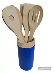 Синий набор кухонных лопаток из бамбука