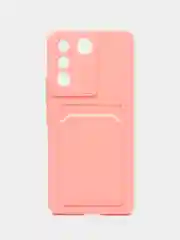 Розовый силиконовый чехол для Vivo V27E (Виво В27Е), с карманом для карт