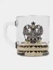 Серебряный кружка подарочная для чая, стекло и металлический герб