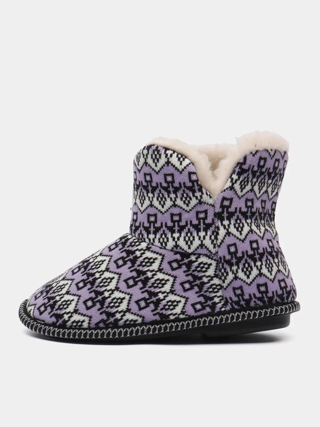 Лавандовый чуни-тапочки домашние утепленные Soft Slippers "Вязанка" на подошве ЭВА
