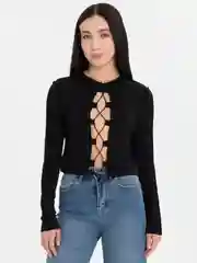 Черный топ на шнурках, швы наружу