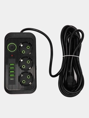 Удлинитель сетевой, фильтр 5 метров, 3 розетки с 4 USB и 1 Type-C портами и кнопкой, черный
