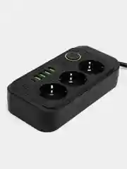 Удлинитель сетевой, фильтр 5 метров, 3 розетки с 4 USB и 1 Type-C портами и кнопкой, черный