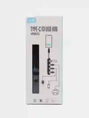 Черный переходник Type-C HUB. Адаптер на 4 порта USB 2.0 HUB KY 163. Концентратор универсальный
