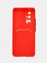 Красный чехол для Xiaomi POCO F5 Pro (Поко Ф5 Про), с карманом для карт, прозрачный