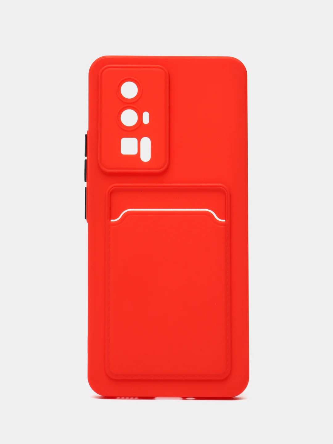Красный чехол для Xiaomi POCO F5 Pro (Поко Ф5 Про), с карманом для карт, прозрачный