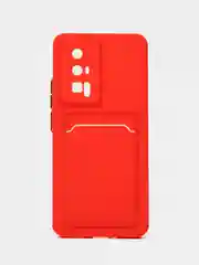 Красный чехол для Xiaomi POCO F5 Pro (Поко Ф5 Про), с карманом для карт, прозрачный