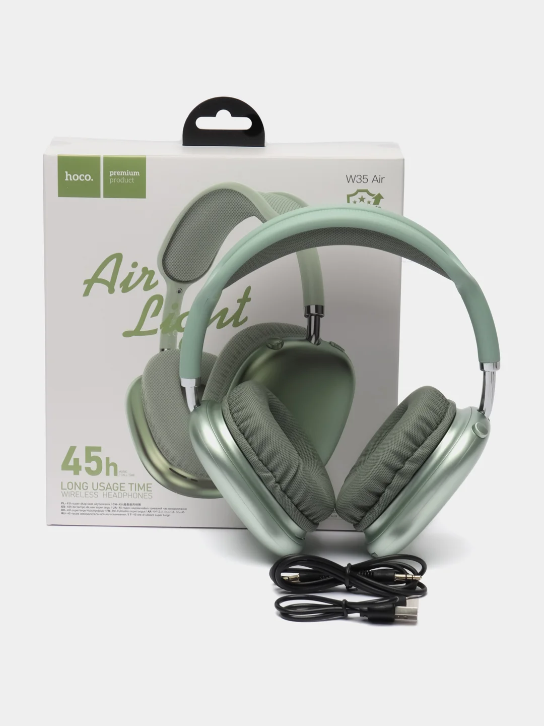 Лайм беспроводные накладные наушники Hoco W35 Air Wireless Headphones, полноразмерные