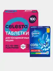 Таблетки для посудомоечных машин CELESTA All-in-one Plus Power, 100 шт + соль, 1 кг