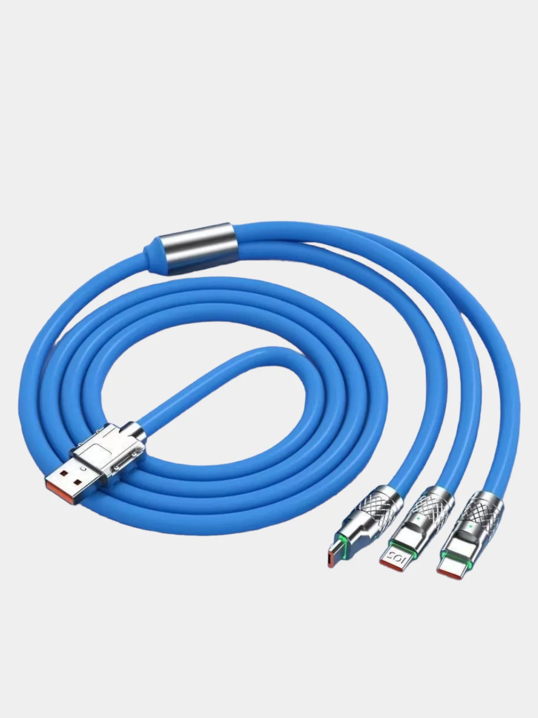 Голубой кабель 3 в 1, 120 Вт, Type-C, Lightning, micro USB