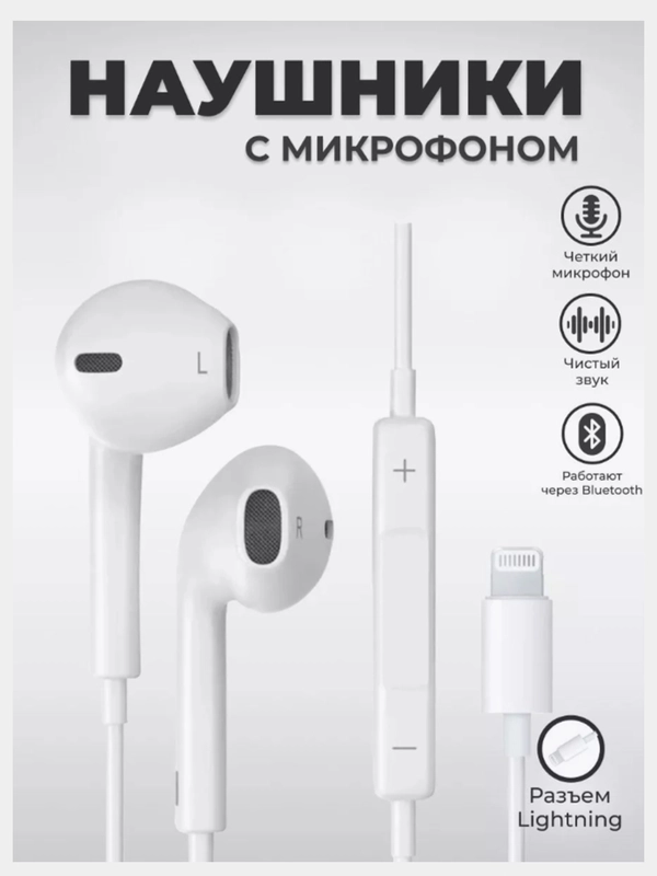 Наушники для iPhone 7, 8, X, 11, 12 с Lightning / наушники для айфона / наушники Lightning