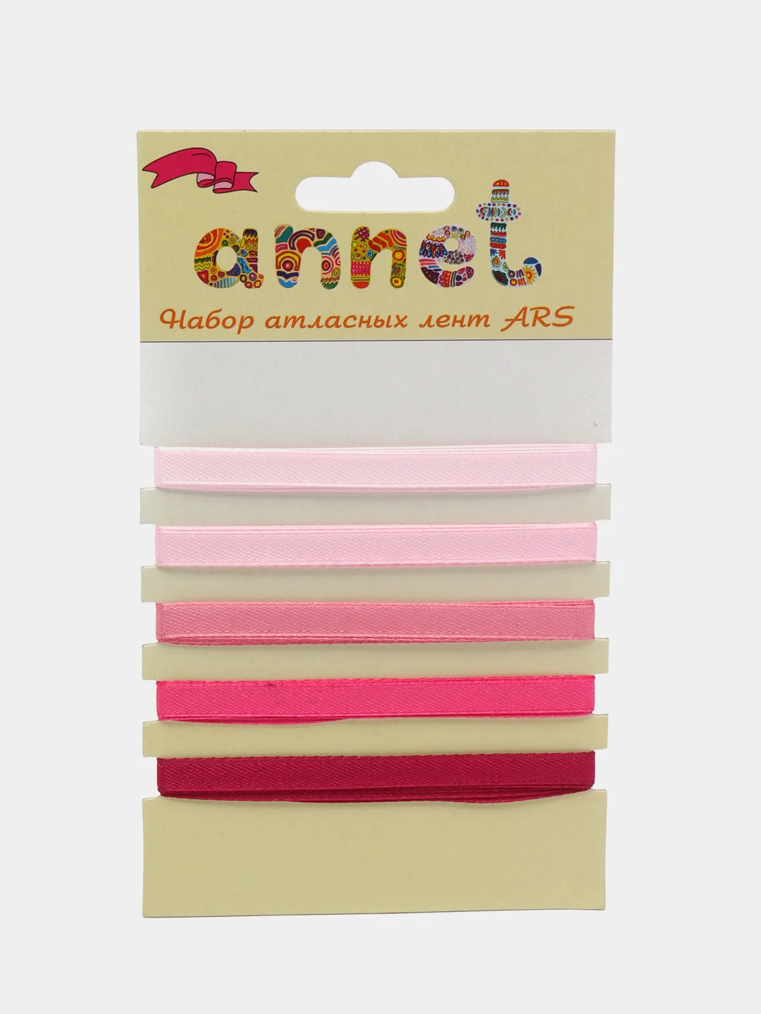 Розовый набор атласных лент Annet,5 отрезов ,длина отреза 1м.,ширина 6мм