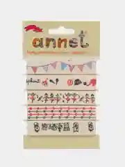 Светло-синий набор декоративных лент с рисунком Annet.хлопковые ленты ширина 16мм,5 отрезов длина по 1м