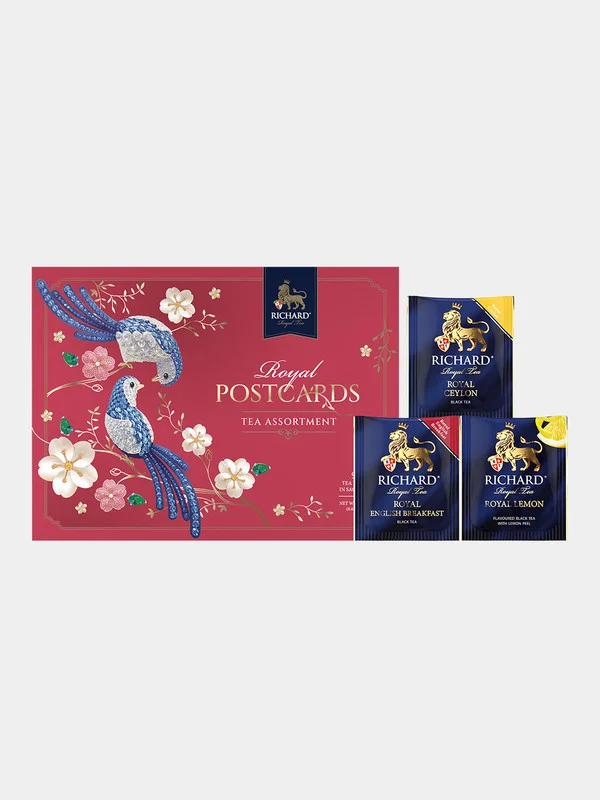 Чай-открытка Richard ROYAL POSTCARDS TEA ASSORTMENT, в подарочной упаковке 3 х 9шт (27 сашетов)