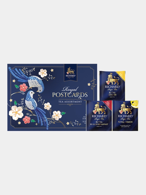 Чай-открытка Richard ROYAL POSTCARDS TEA ASSORTMENT, в подарочной упаковке 3 х 9шт (27 сашетов)
