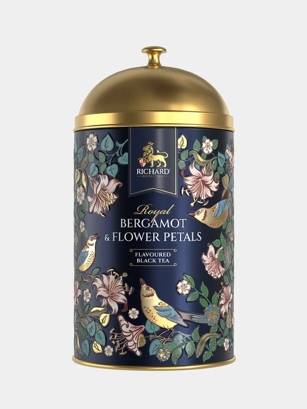 Синий чай черный листовой Richard Royal Bergamot & flower Petals, ароматизированный, ж/б, 60г