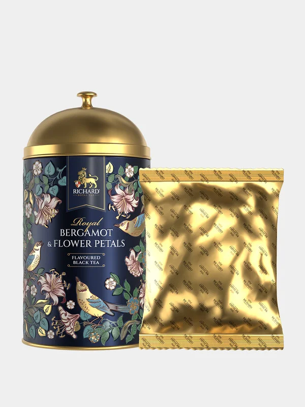 Синий чай черный листовой Richard Royal Bergamot & flower Petals, ароматизированный, ж/б, 60г