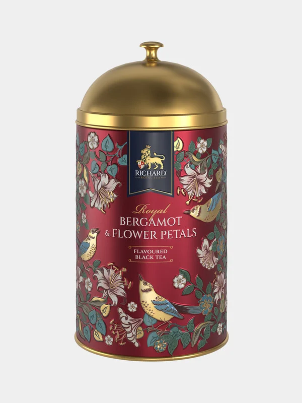Синий чай черный листовой Richard Royal Bergamot & flower Petals, ароматизированный, ж/б, 60г