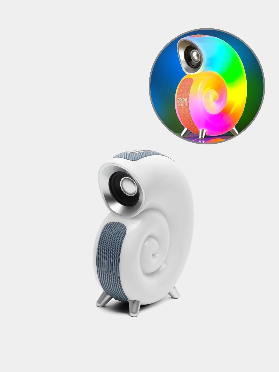 Белый портативная Bluetooth колонка - ночник, с RGB подсветкой и будильником, 4 в 1
