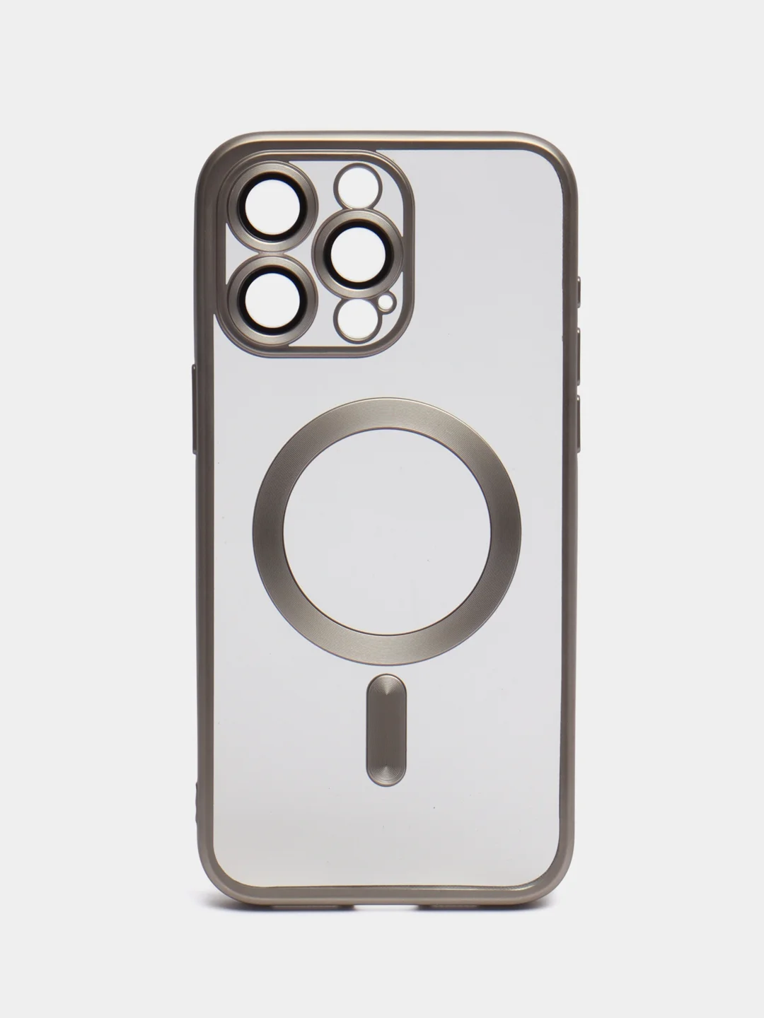 Серый металлик прозрачный силиконовый чехол Magsafe для iPhone (Айфон) 13/14/15/Pro/Max матовый, Magnetic