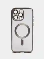 Серый металлик прозрачный силиконовый чехол Magsafe для iPhone (Айфон) 13/14/15/Pro/Max матовый, Magnetic