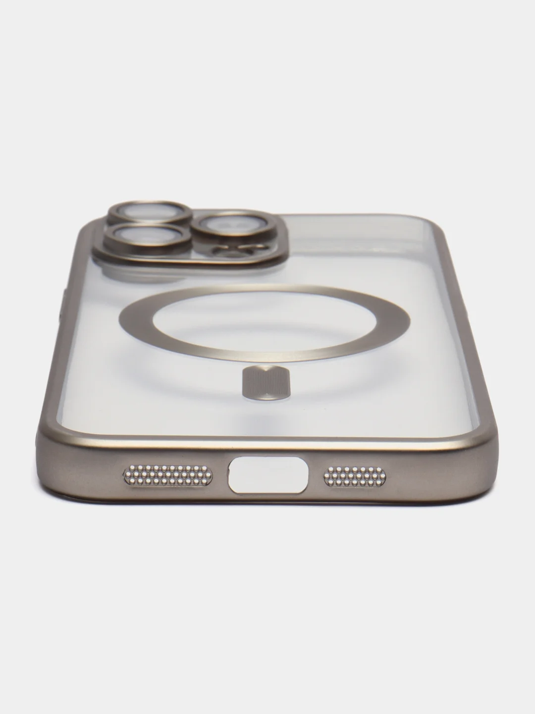 Серый металлик прозрачный силиконовый чехол Magsafe для iPhone (Айфон) 13/14/15/Pro/Max матовый, Magnetic