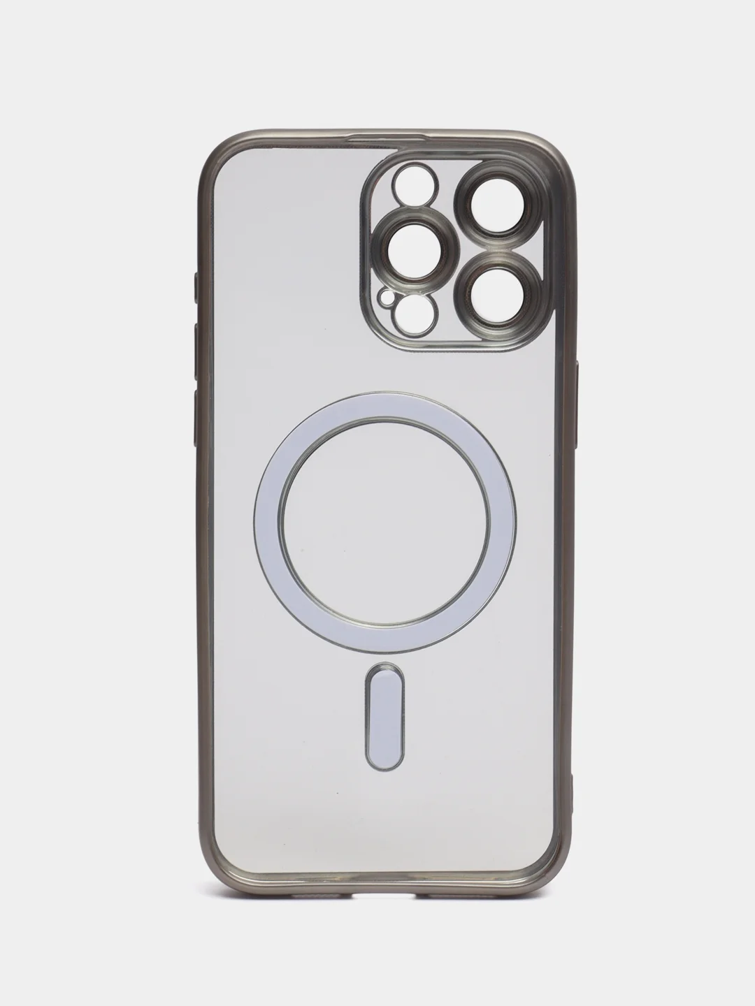 Серый металлик прозрачный силиконовый чехол Magsafe для iPhone (Айфон) 13/14/15/Pro/Max матовый, Magnetic