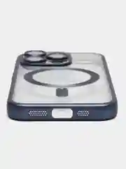 Синий прозрачный силиконовый чехол Magsafe для iPhone (Айфон) 13/14/15/Pro/Max матовый, Magnetic
