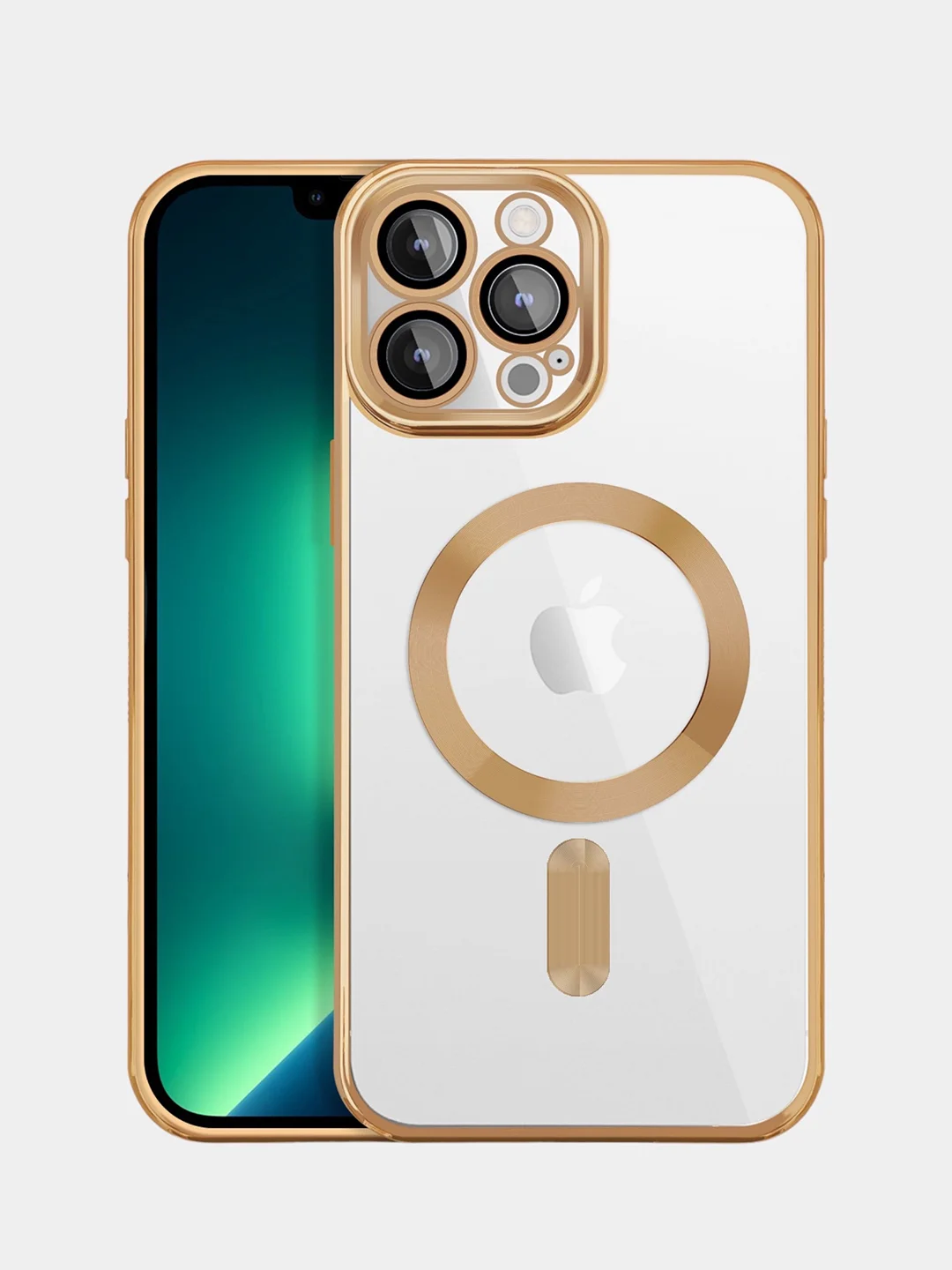 Золотой чехол MagSafe Apple iPhone, Айфон 11, 12, 13, 14, Pro Max с защитой камеры, магсейф