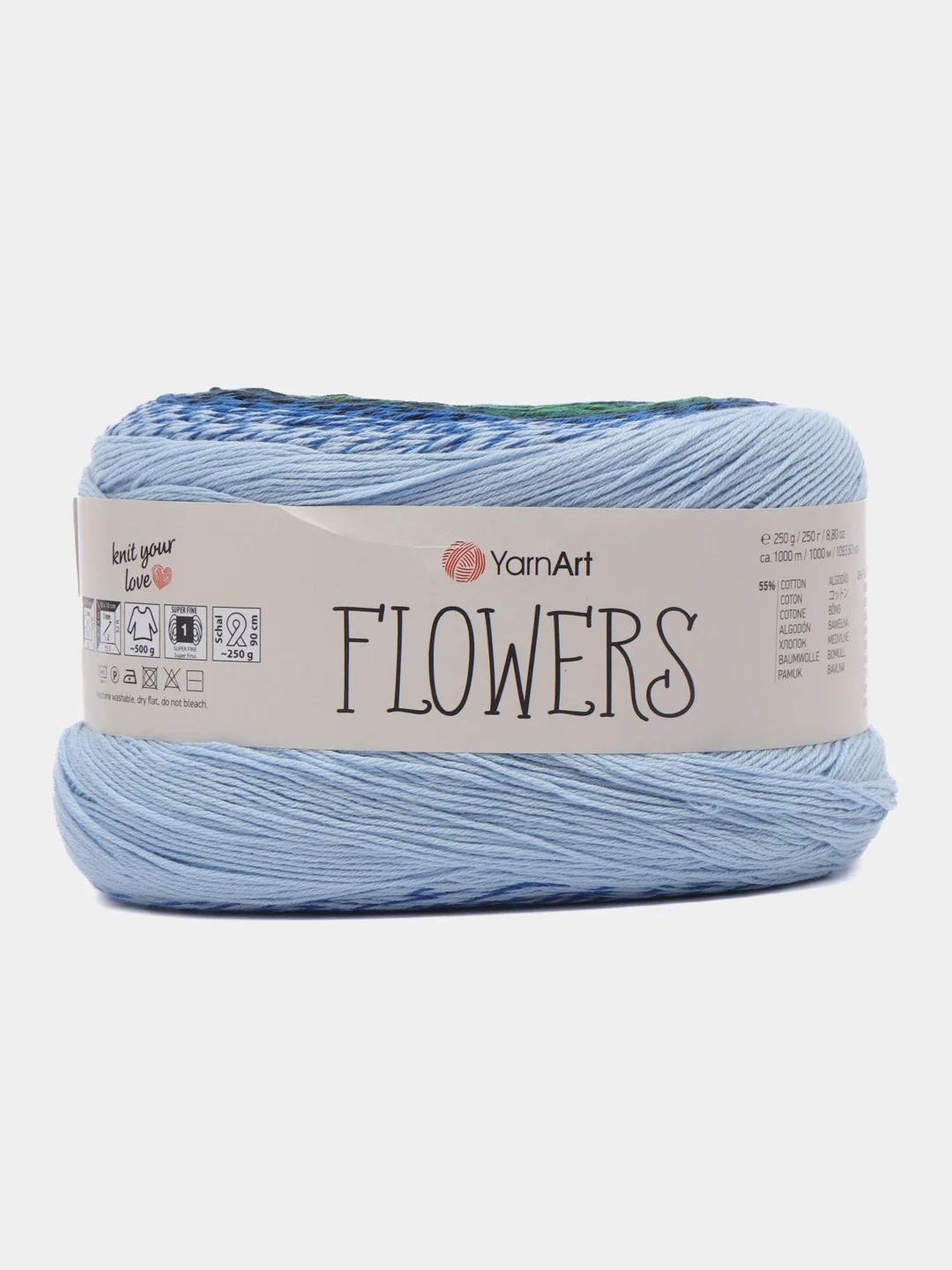 Зеленый пряжа YarnArt Flowers 55% Хлопок 45% Полиакрил 250г 1000м, 1 моток