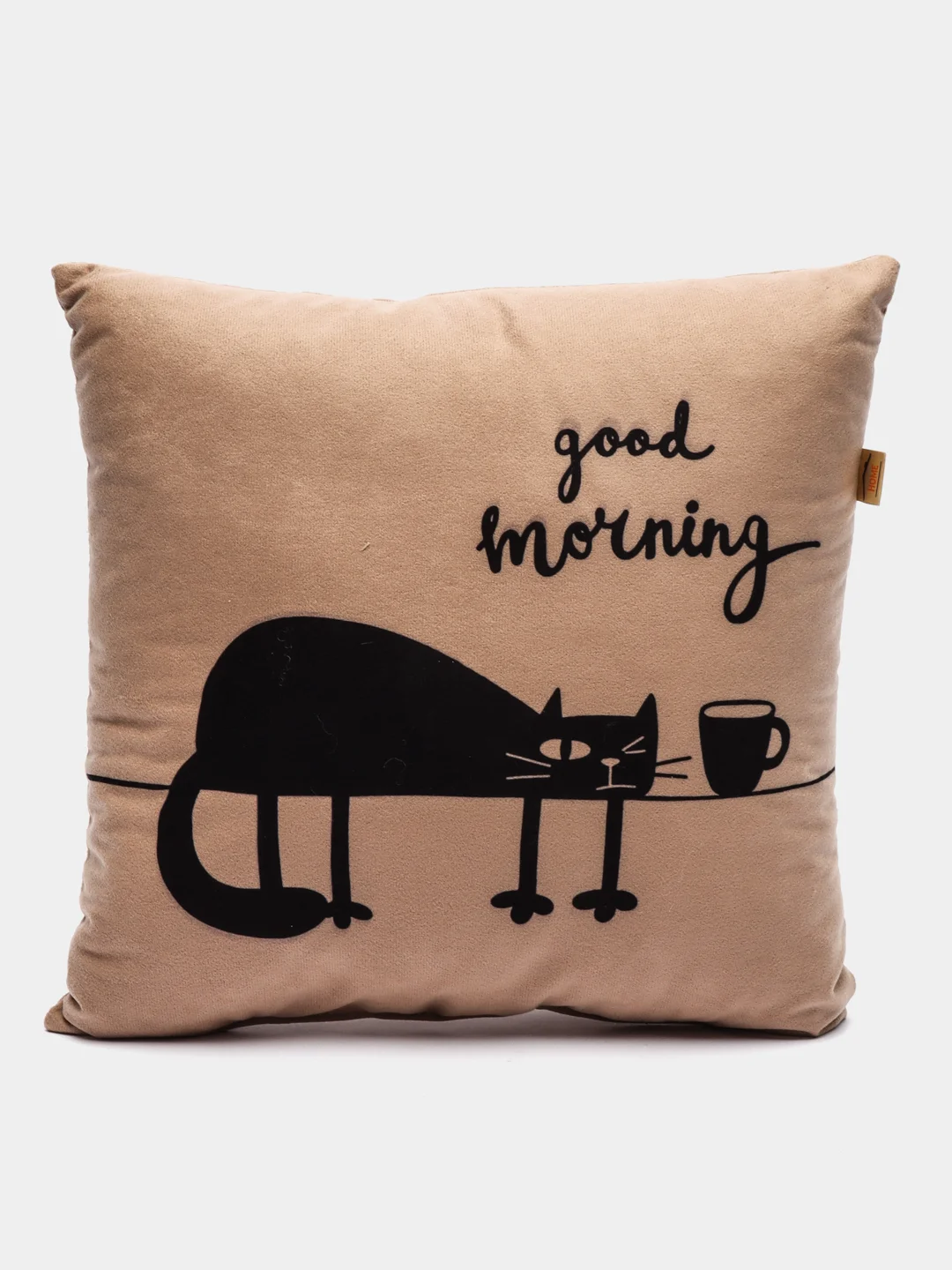 Бежевый меланж подушка декоративная МАТЕХ MEOW. GOOD MORNING 35*35 см