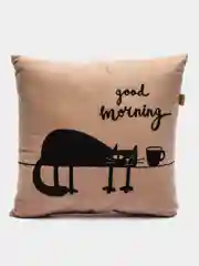 Бежевый меланж подушка декоративная МАТЕХ MEOW. GOOD MORNING 35*35 см
