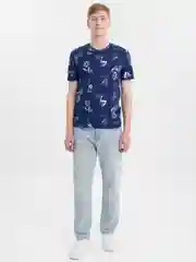 Синий футболка мужская, классическая, с принтом