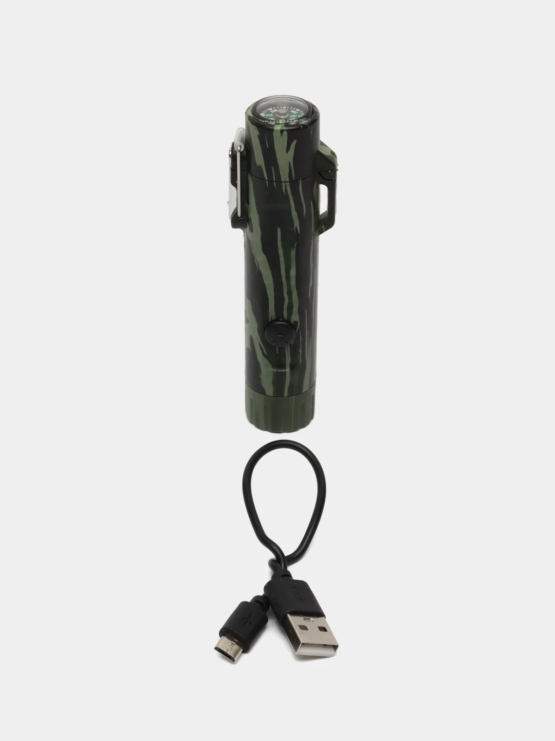 Зеленый зажигалка электронная, с фонарем и компасом, USB