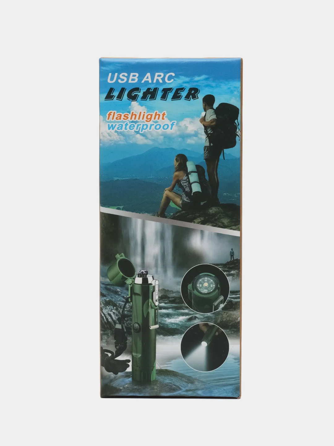 Зеленый зажигалка электронная, с фонарем и компасом, USB