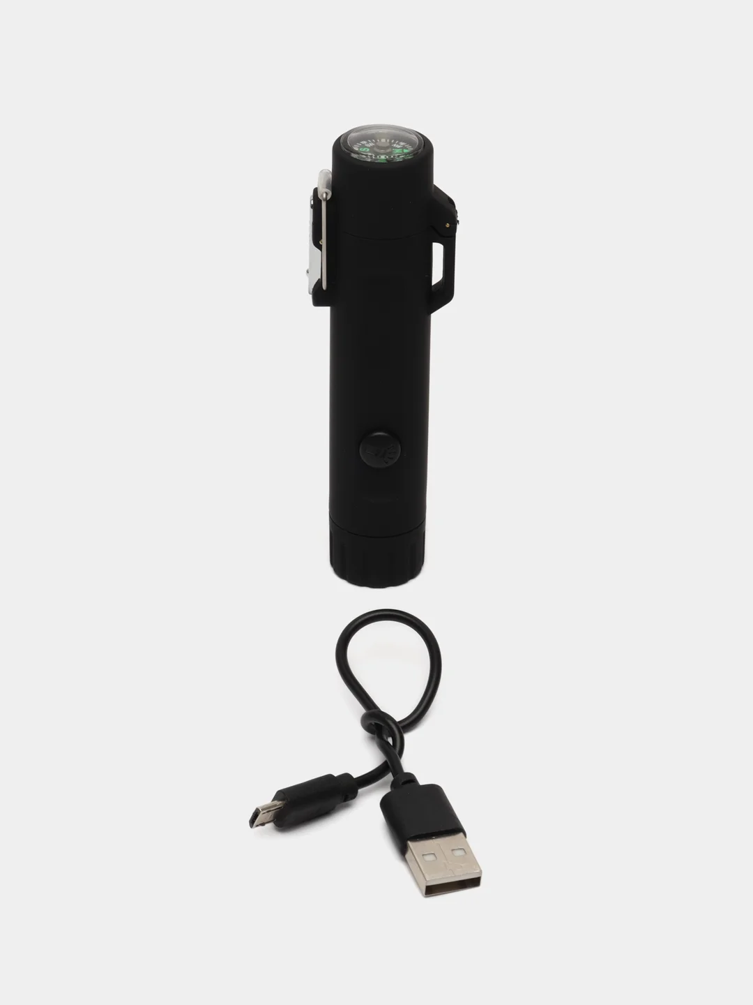 Черный зажигалка электронная, с фонарем и компасом, USB