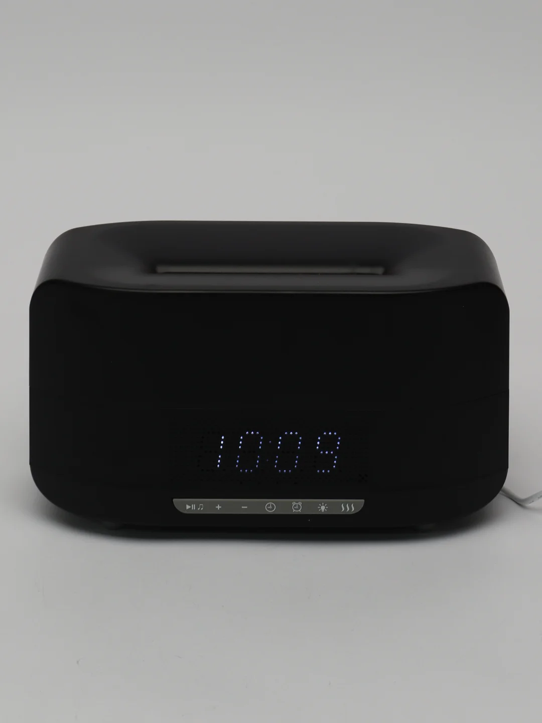 Черный увлажнитель воздуха с эффектом пламени 3в1 (bluetooth колонка, LED-часы, будильник)