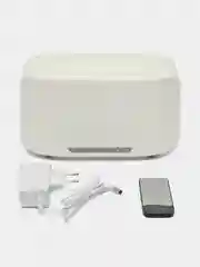 Белый увлажнитель воздуха с эффектом пламени 3в1 (bluetooth колонка, LED-часы, будильник)