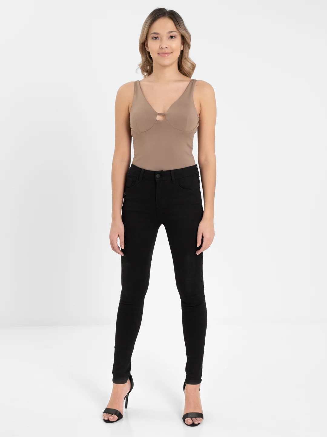 Черный женские джинсы Skinny с высокой посадкой