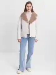 Бежевый меланж куртка осенняя с мехом